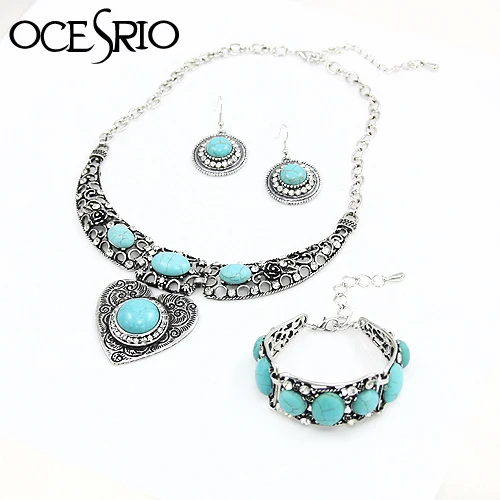 OCESRIO украшения с синим камнем комплекты большое сердце колье Цепочки и ожерелья