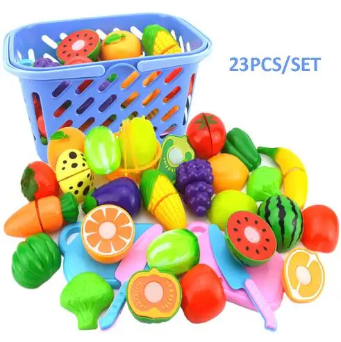 23pcs set 23 шт./компл. резки фруктовых и овощных игрушек притворяться картонной картинкой играющих детей Кухня игрушки Пластик миниатюрный Еда для куклы Подарки для детей - Цвет: 23pcs set