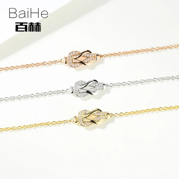 BAIHE Solid 14 K желтое золото 0.05ct Сертифицированный H/SI натуральные Алмазы обручальные женские классические ювелирные изделия браслет