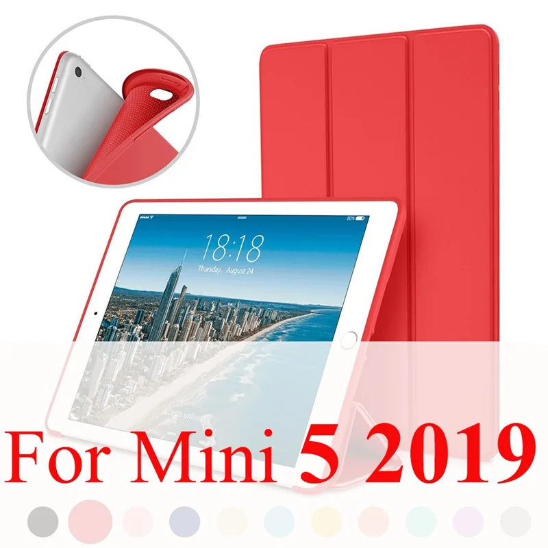 Red for mini 5 Чехол для Apple iPad Mini 4 3 2 1, тонкий чехол из искусственной кожи, мягкий силиконовый чехол с подставкой для iPad Mini 5, чехол - Цвет: Red for mini 5
