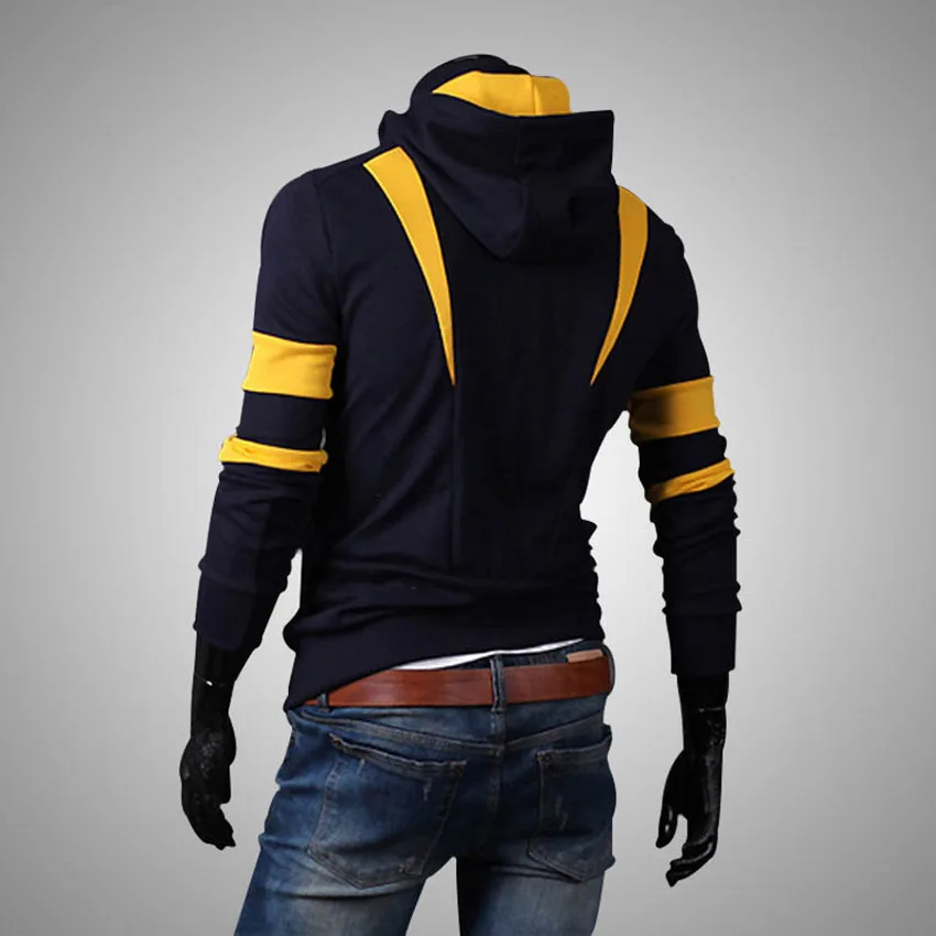 Толстовки мужчин 2016 мода новый бренд двойная молния костюм мужчины лоскутная