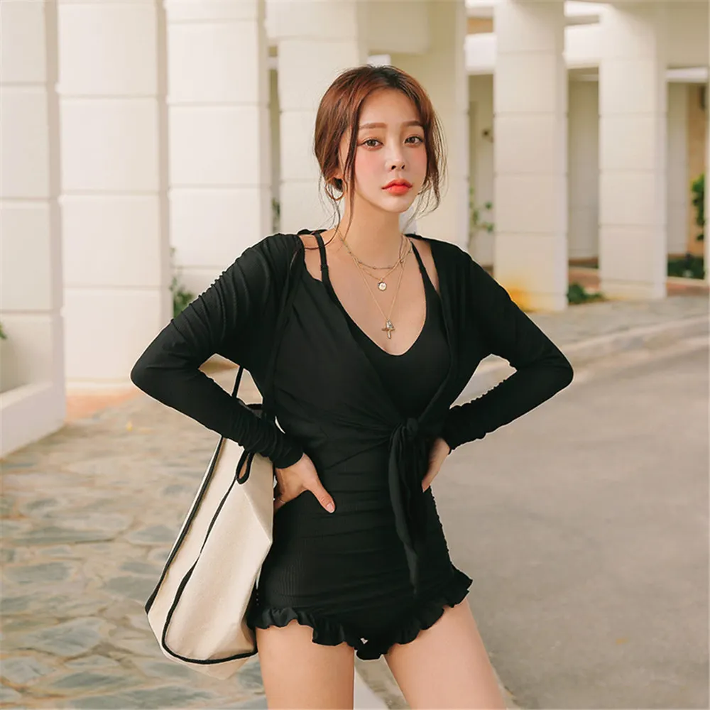 Бикини женское однотонное пуш ап с оборками и высокой талией|Купальники| |