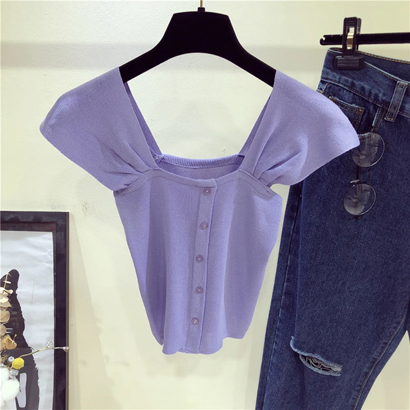 Женский укороченный топ сексуальный Вязаный на бретелях крутой из ледяного