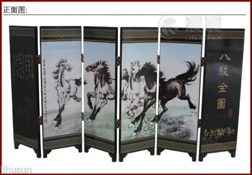 Технические восемь лошадей деревянный лаковый складной экран из шести