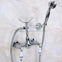 bathroom shower faucet bath faucet mixer tap with hand held shower head set double handles wall mounted bathroom faucet bna264