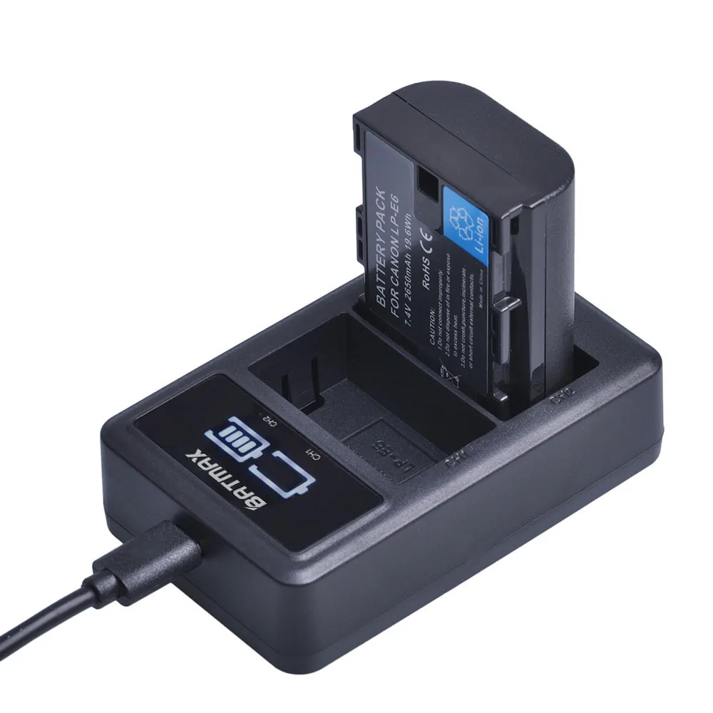 1x2650 mAh LP E6 E6N камера перезаряжаемая батарея + LED USB двойное зарядное устройство для