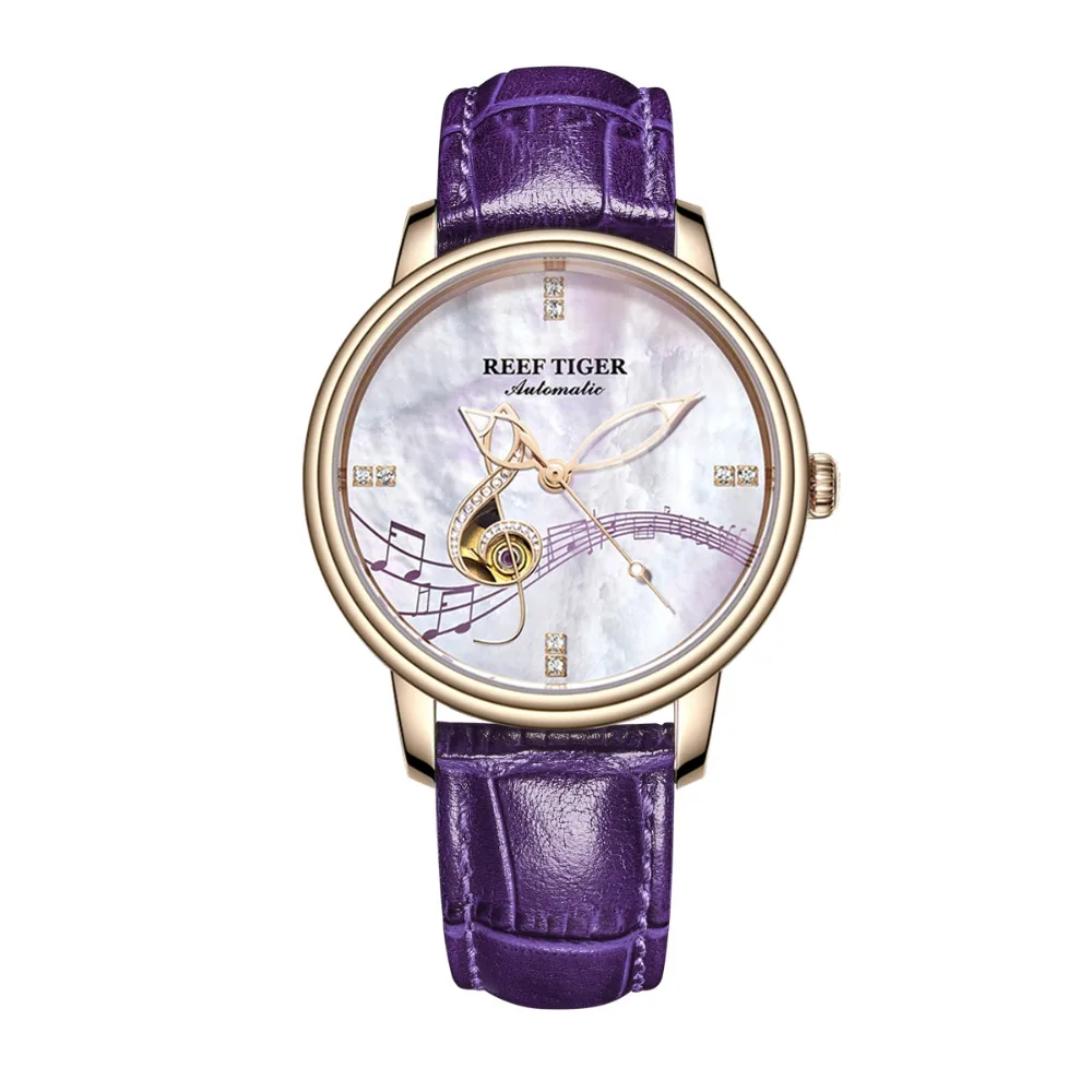 Риф Тигр/RT Элитный бренд фиолетовый ремешок часы для женщин со стразами