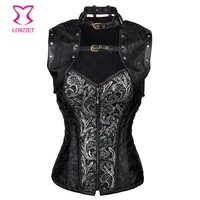 vintage steampunk black corset overbust zip korset corselete feminino espartilhos steel boned corsetsbustiers burlesque outfits