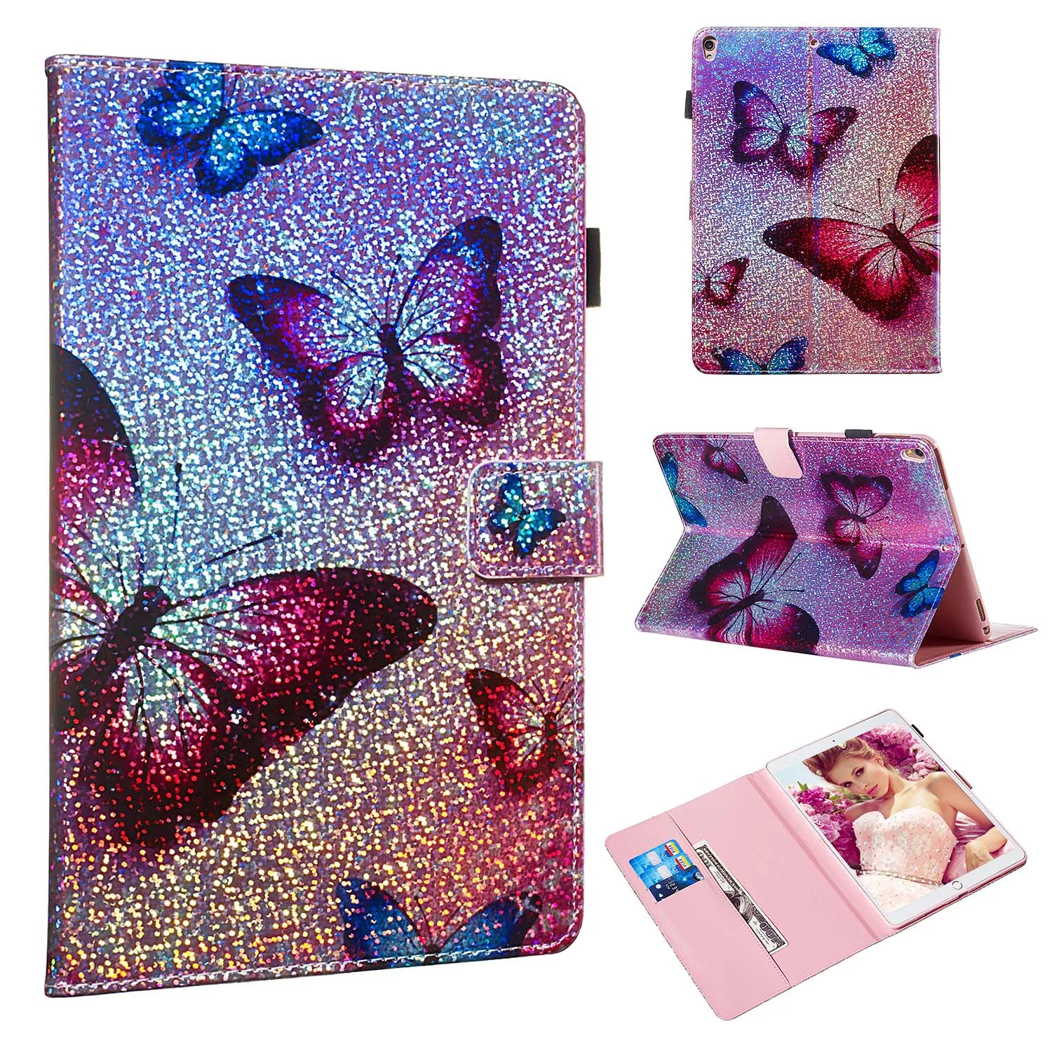 Чехол из ПУ кожи с мигающим мультяшным рисунком и слотом для карт iPad Air 10 5 2019 Pro