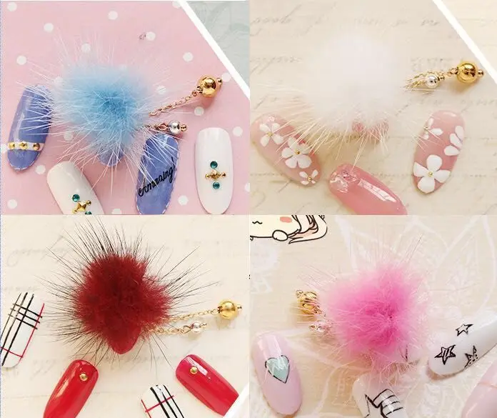 10 шт. зимняя мода nail art style большой Hairball мягкий меховые помпоны долго кулон магнит