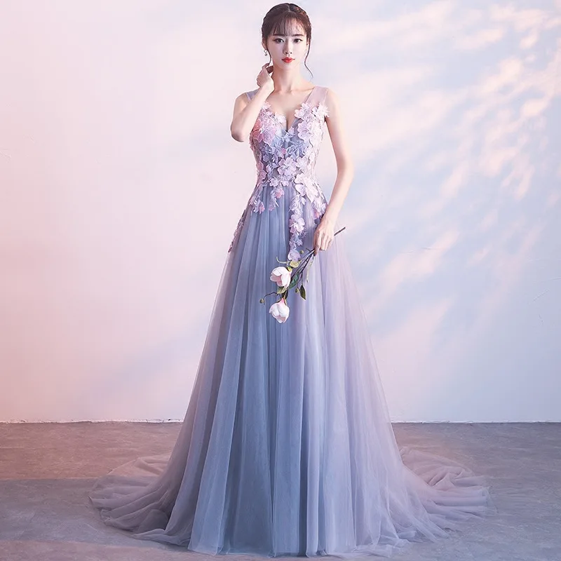 Женское вечернее платье-Ципао серое элегантное платье с вышивкой в китайском