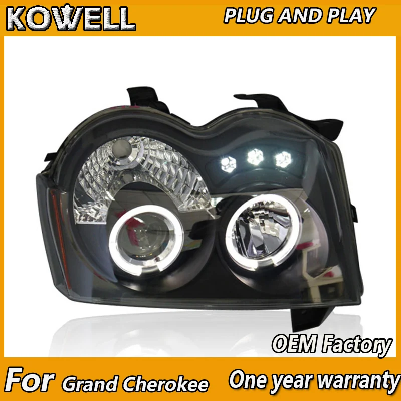 KOWELL Car Styling for Grand Cherokee 2005 2006-2008 headlights Chero angle eyes drl H7 hid Bi-Xenon Lens low beam | Автомобили и