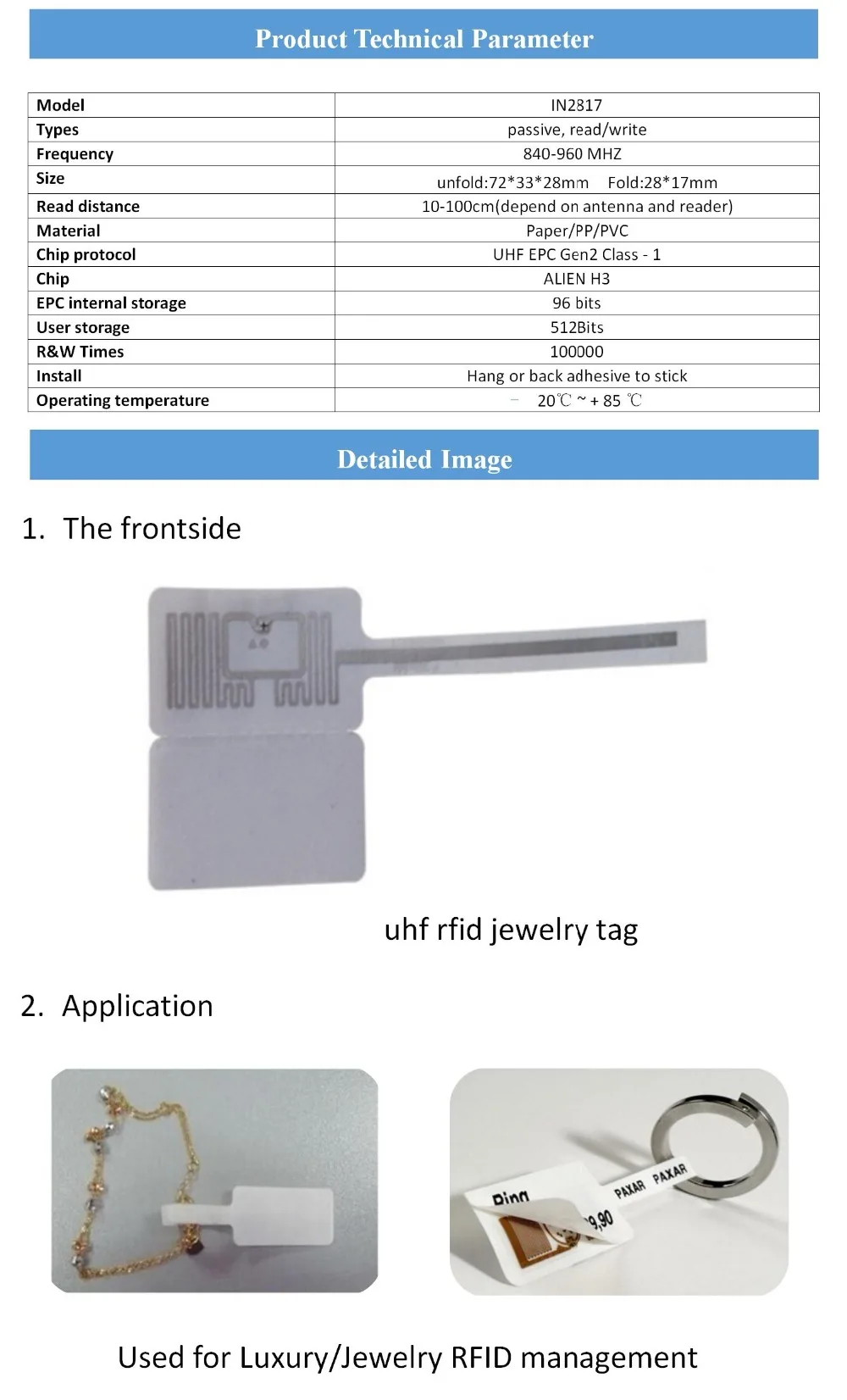 На заказ UHF GEN2 RFID бирка для ювелирных изделий 840-960 mhz/ISO18000-6C Alien H3 UHF Пассивная RFID бирка для хранения ювелирных изделий