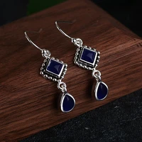 square lapis lazuli silver earrings for women party long water drop mitation lapis lazuli dangle earrings for women jewelry