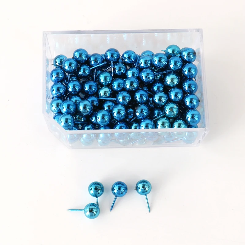 100 шт./кор. карта Tacks булавок 0,39 дюймов круглая пробка безопасной головкой синий Цветной для чертежных кнопок фото стены для офиса и школы