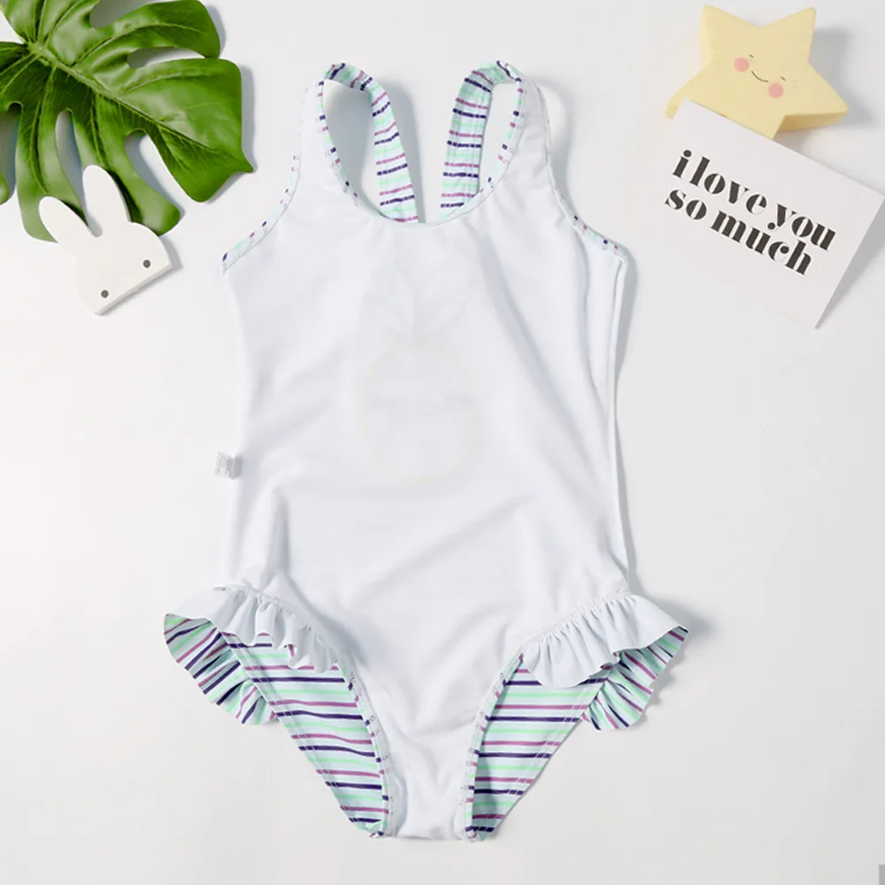 Детский костюм в полоску с рюшами для девочек купальный детей бантом виде
