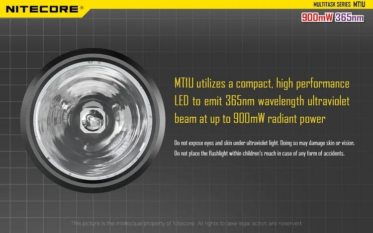 NITECORE MT1U Ультрафиолетовый светодиодный фонарик+ перезаряжаемый аккумулятор для рыбалки и охоты