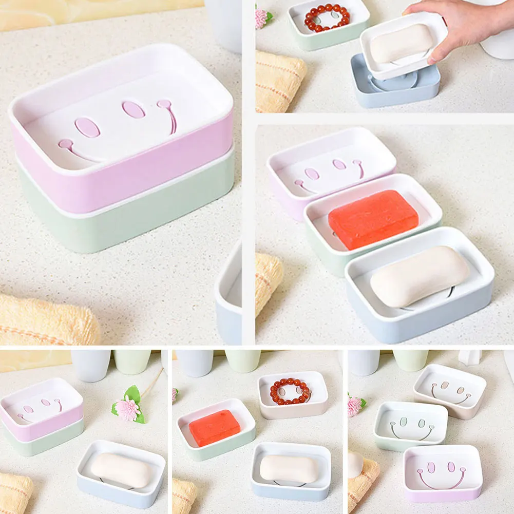 Двойной слои Улыбающееся Мыло для лица блюдо Box Дело мыло держатель мыть душ