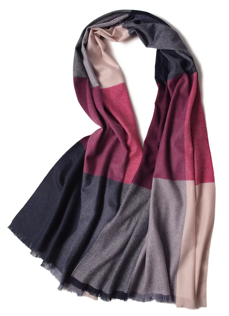 

100%goat cashmere women's fashion colorful striped plaid scarfs shawl pashmina mid-thick small tassel 70x200cm