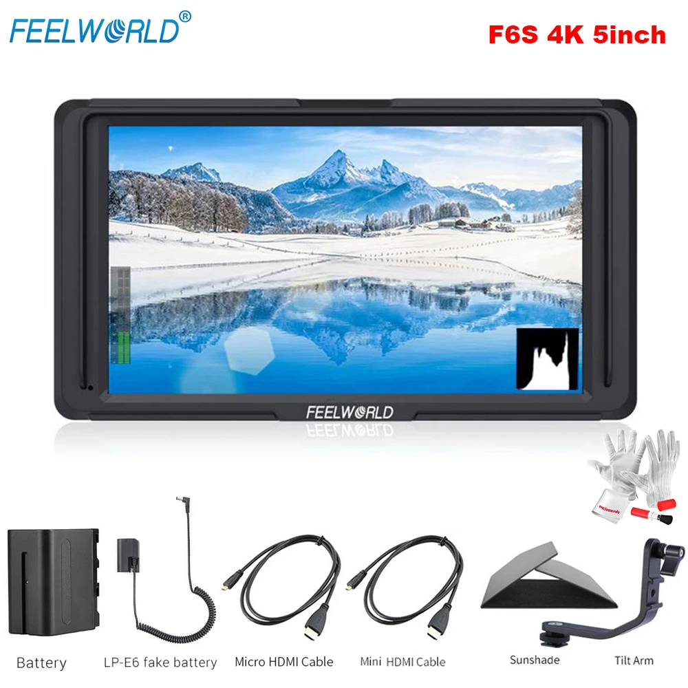 Feelworld F6S 5 дюймов 4K HDMI вход Full HD на камеру монитор с батареей для DSLR камеры Zhiyun Feiyu DJI