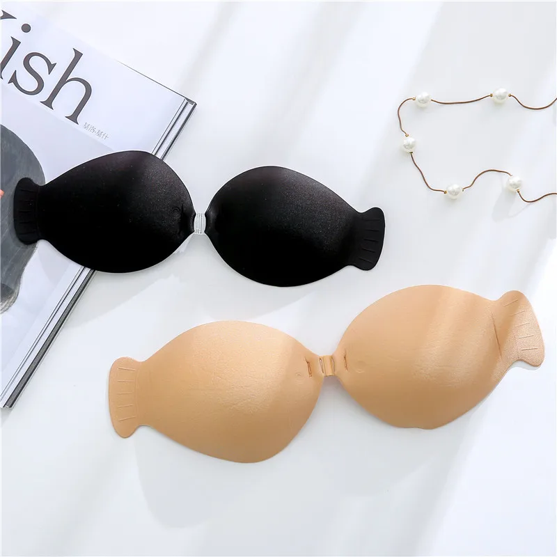 100 pcs Women Invisible Bra Super Push Up Fish Shape Self-Adhesive Sticky Wedding Party Front Strapless A B C D Cup Fly Bra