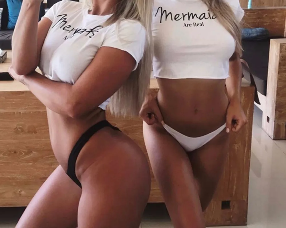 MISSACTIVER Для женщин урожая Футболка короткий рукав экипаж шеи Raw Hem Crop летние