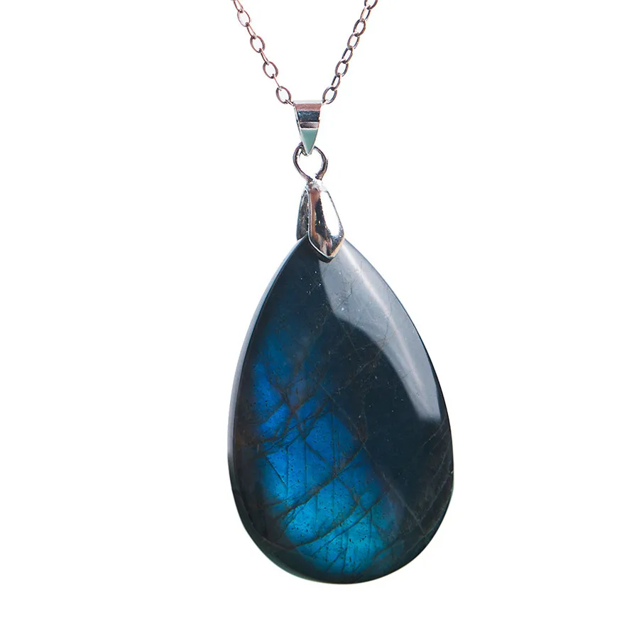 

Precious Strong Blue Lights Natural Labradorite Gems Stone Crystal Water Drop Bead Necklace Charm Pendant 36x23x10mm