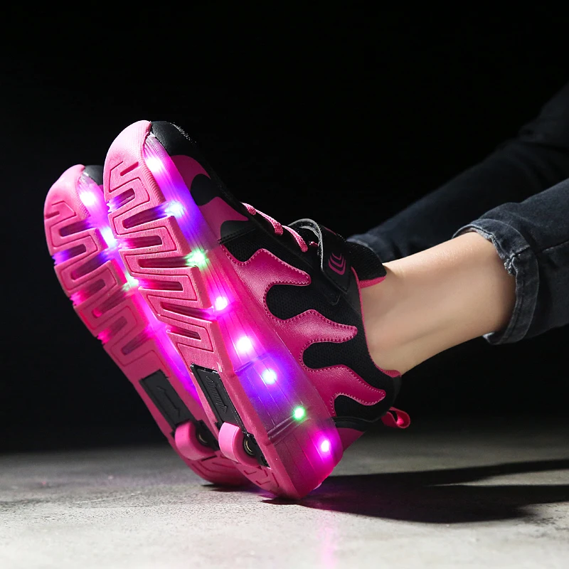 

Blue Pink White Fashion Girls Boys LED Light Roller Skate Shoes For Children Kids Sneakers With Wheels One wheels