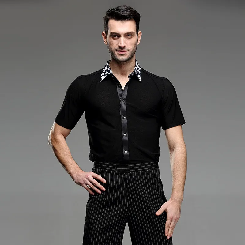 8 узоров мужские рубашки для латинских танцев Мужская одежда бальных костюмы