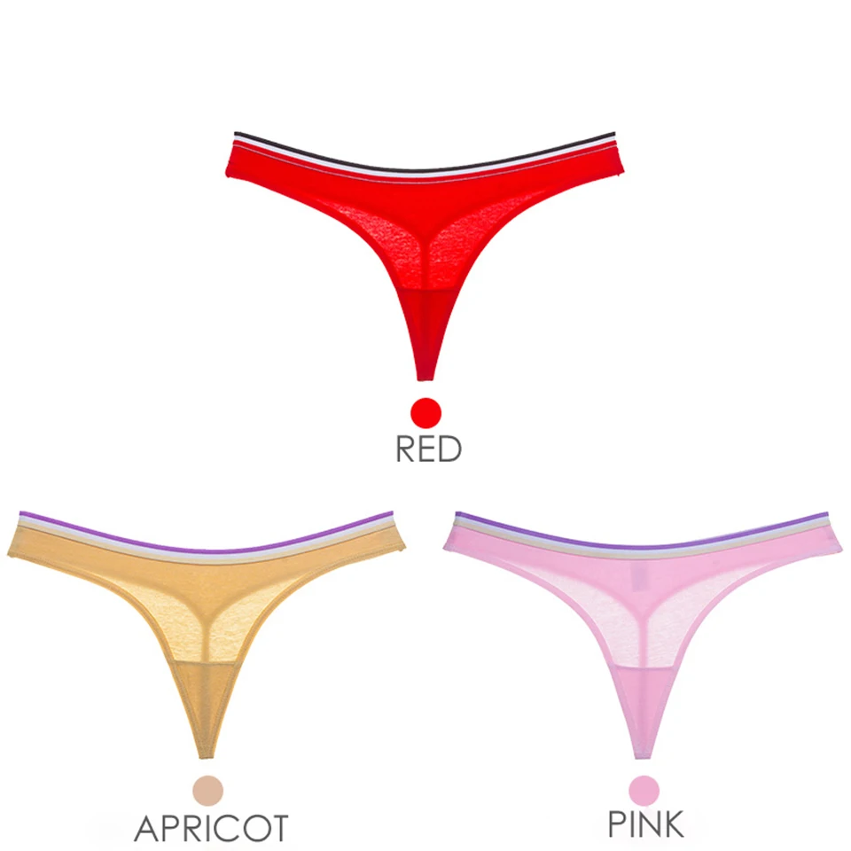 Red Apricot Pink Женские сексуальные стринги, хлопковые стринги, нижнее белье, бесшовное бикини, женские трусы с низкой талией, Прозрачное нижнее белье, трусы 3 шт. ROSI - Color: Red Apricot Pink