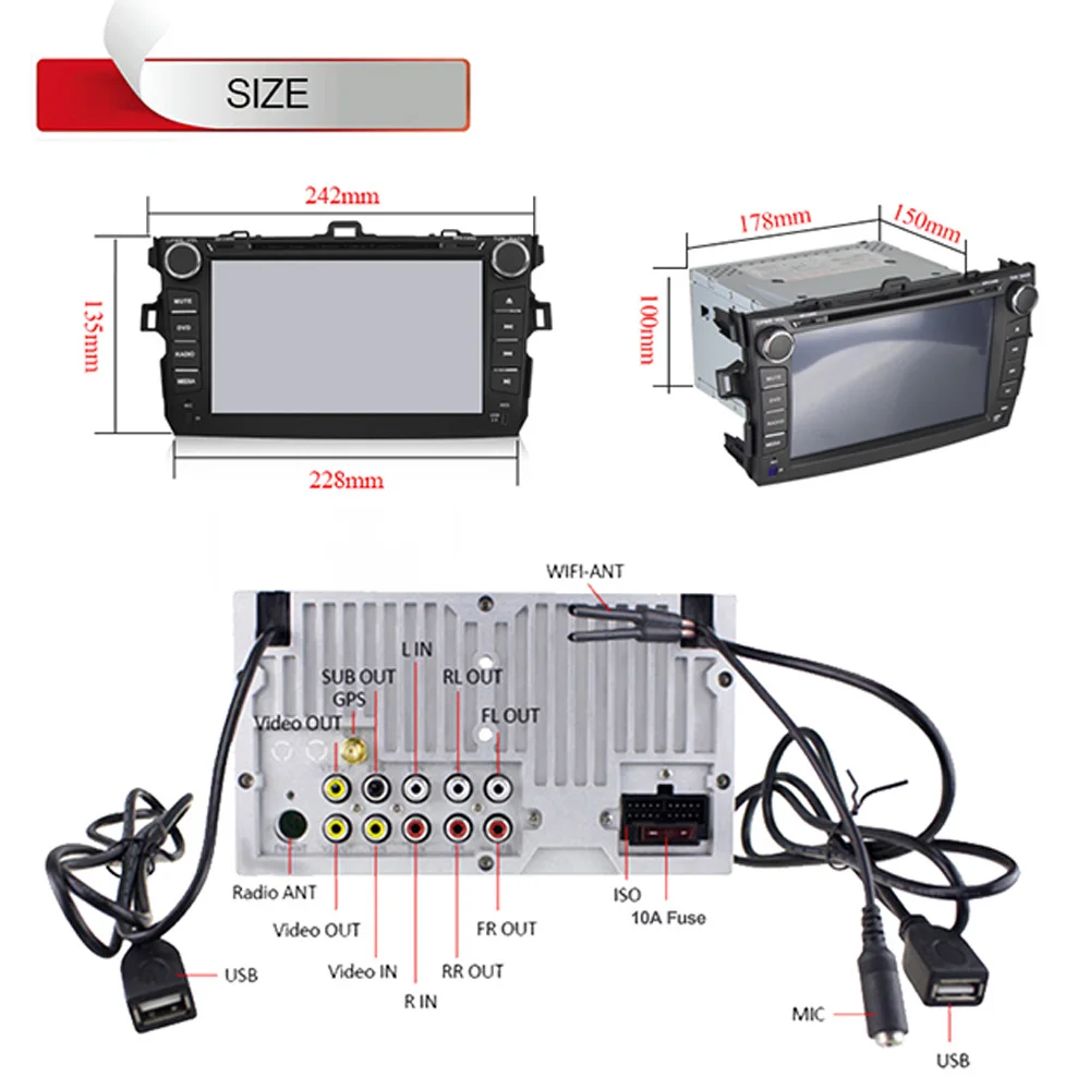 Новый 8 дюймов Android 1 автомобильный DVD плеер GPS навигация Радио Аудио для Toyota Corolla Navi