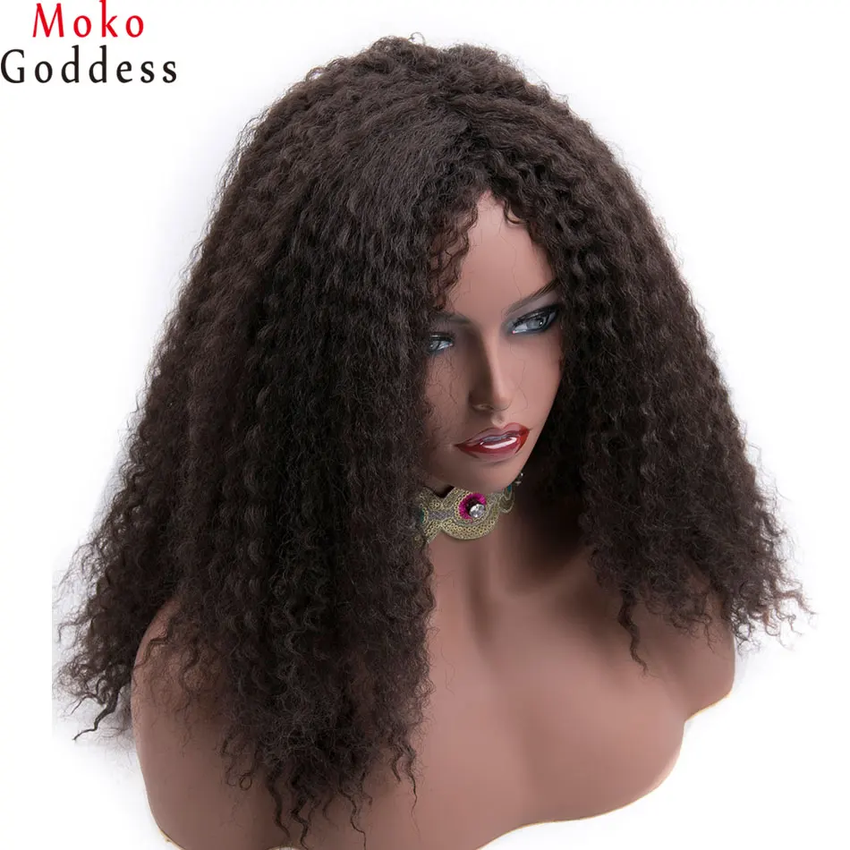 MoKoGoddess афро кудрявые вьющиеся парики для черных женщин Длинные Синтетические парики афро-американские плетеные парики