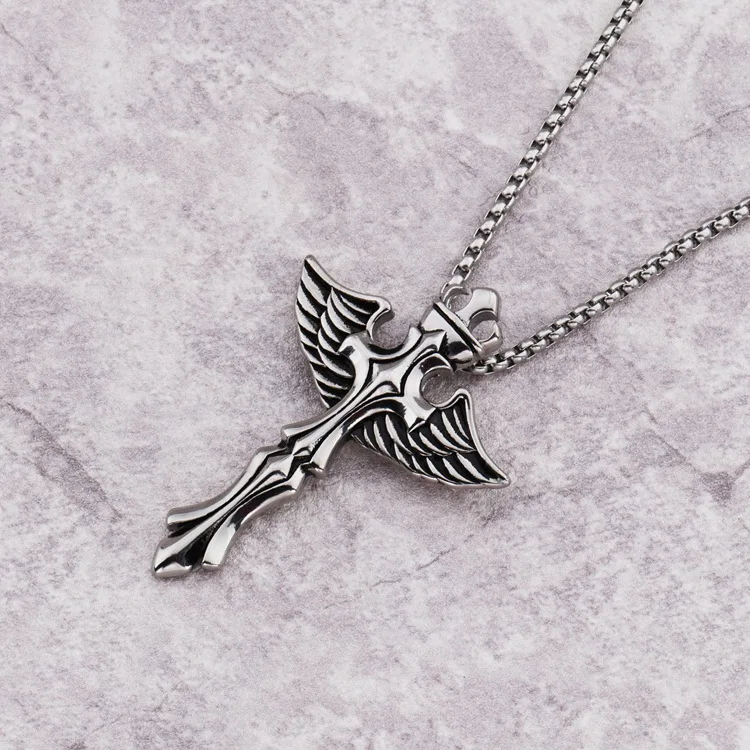 MCSAYS Punk Jewelry Crown Cross Wings Silver Stainless Steel Pendant Box Chain Necklace For Biker Men/Women Gift 3GM | Украшения и