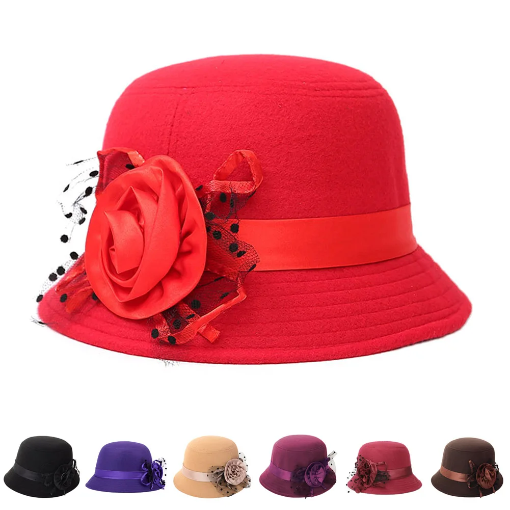 Лидер продаж модная винтажная женская шляпа федора имитация шерстяного цветка
