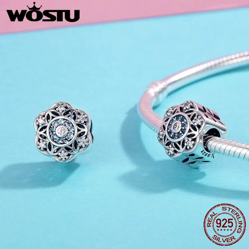 WOSTU настоящий 925 пробы Серебряный загадка цветок бусины подходят WST браслет DIY