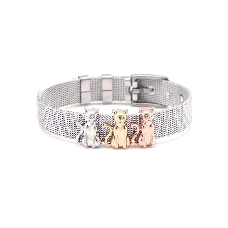 Somsoar Jewelry Lovely Animail Slide Charm Bracelet Stainless Steel Mesh Bangle with silvering/gold/rose gold charm diy | Украшения и
