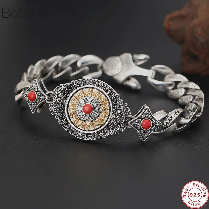 

100% Pure 925 Sterling Silver Survival Bracelet For Women Men Buddha Zodiac Mantra Vajra friendship Bracelet Bangle 2019 Jewelry