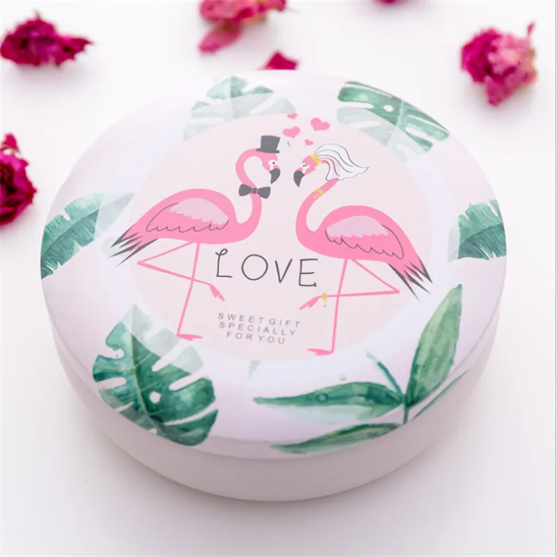 1pcs Flamingo Tinplate Round Candy Box Wedding Gift for Guest Packing Baby Shower Birthday Party Kids-S | Дом и сад