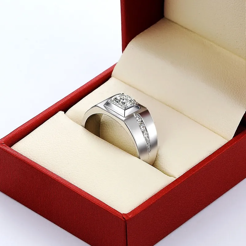 

Genuine Silver 925 Wedding Rings Mens Engagement Band 100% Sterling Silver 925 Set Top Synthetic Stone Mens Jewelry Free Box