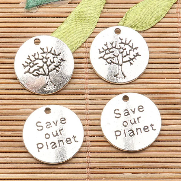 

16pcs tibetan silver color round shaped Save our Planet lettering charms H2856
