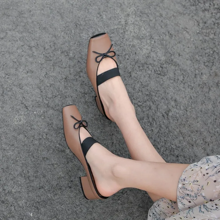 MLJUESE/женские шлепанцы из коровьей кожи с бантом квадратным носком без шнуровки на