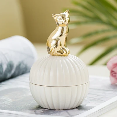 white1 Золотой 3d Кот Китти медведь фарфоровый ювелирный держатель кольцо блюдо керамические украшения домашний декоративный поддон чаша банка для свадьбы Рождество рождения - Цвет: white1