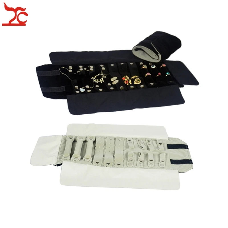 

Sale Small Velvet Travel Jewelry Case Roll Bag Pendant Bracelet Ring Storage Organizer Carrying Pouch Gray and Black 12*16cm