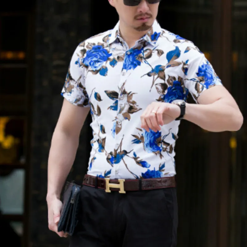 2018 Для мужчин летние шорты Высокое качество модные цветочные рубашки рукавом Slim