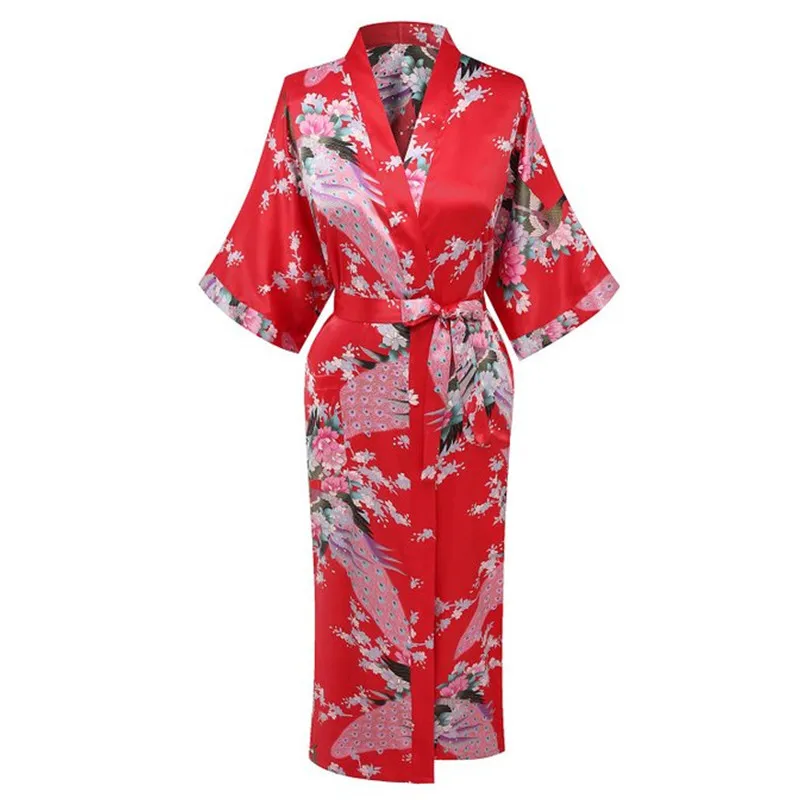 

Red Size XXXL Chinese Women Satin Robe Gown Japanese Geisha Yukata Kimono Bathrobe Sexy Sleepwear Flower Nightgown LK02