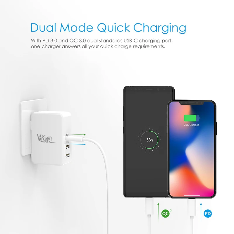 VVKing USB Type C PD зарядное устройство 41 Вт Быстрая зарядка EU/US настенное для Macbook Ipad Pro