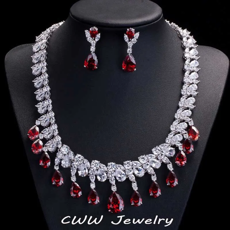 Cwwzircon великолепные Rayal синие фианиты обручальные свадебные серьги и ожерелье