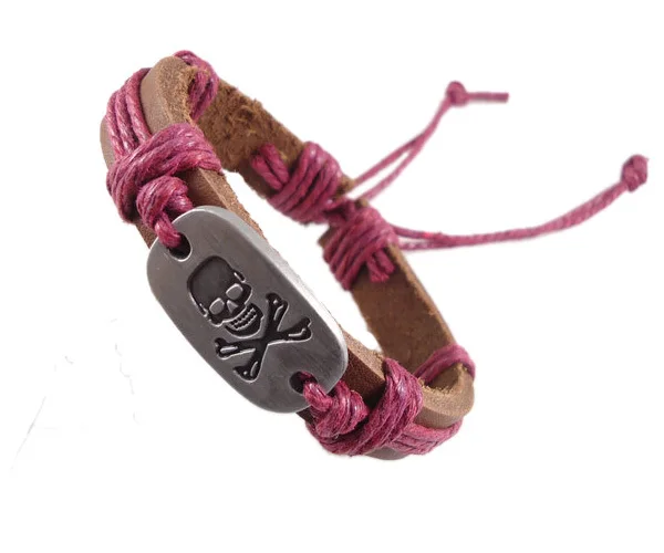 Браслет из натуральной кожи с изображением пиратского скелета черепа|jewelry wrist|belts