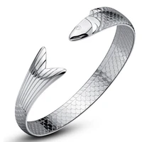 new arrival delicate 925 sterling silver jewelry lucky fish bracelet bangle for women open bangle