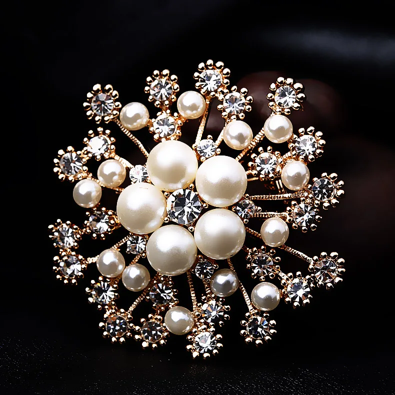 Pearl Metal Pins Brooches Snow Flower CZ Famous Woman Imitates Brooch Pin Korean Cardigan Fashion Shawl Button | Украшения и
